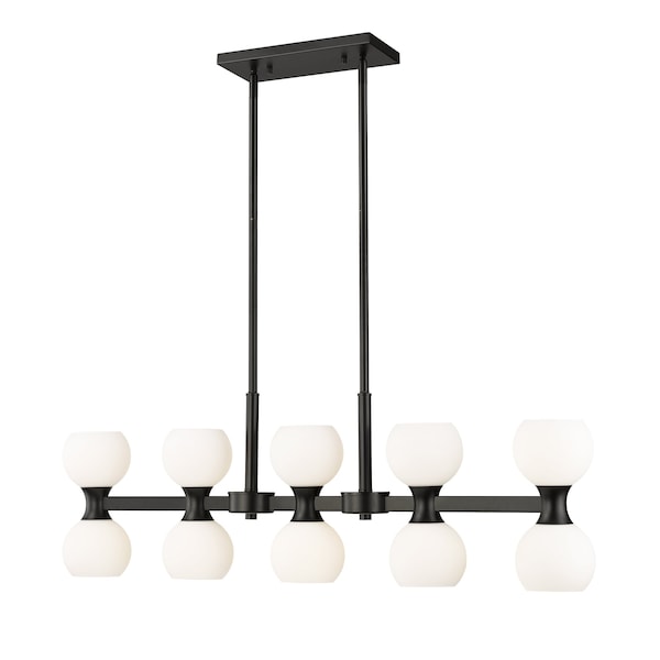 Z-Lite Artemis Linear Chandelier, 10-Light, 5 In.W x 40 In.L x 12.75 In.H, Matte Black/Matte Opal 494-10L-MB - main